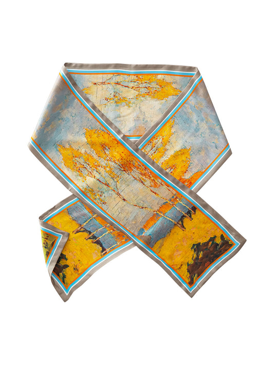 ZSCJ08-1 Oil Painting Silk Double Layer Wide And Narrow Scarf