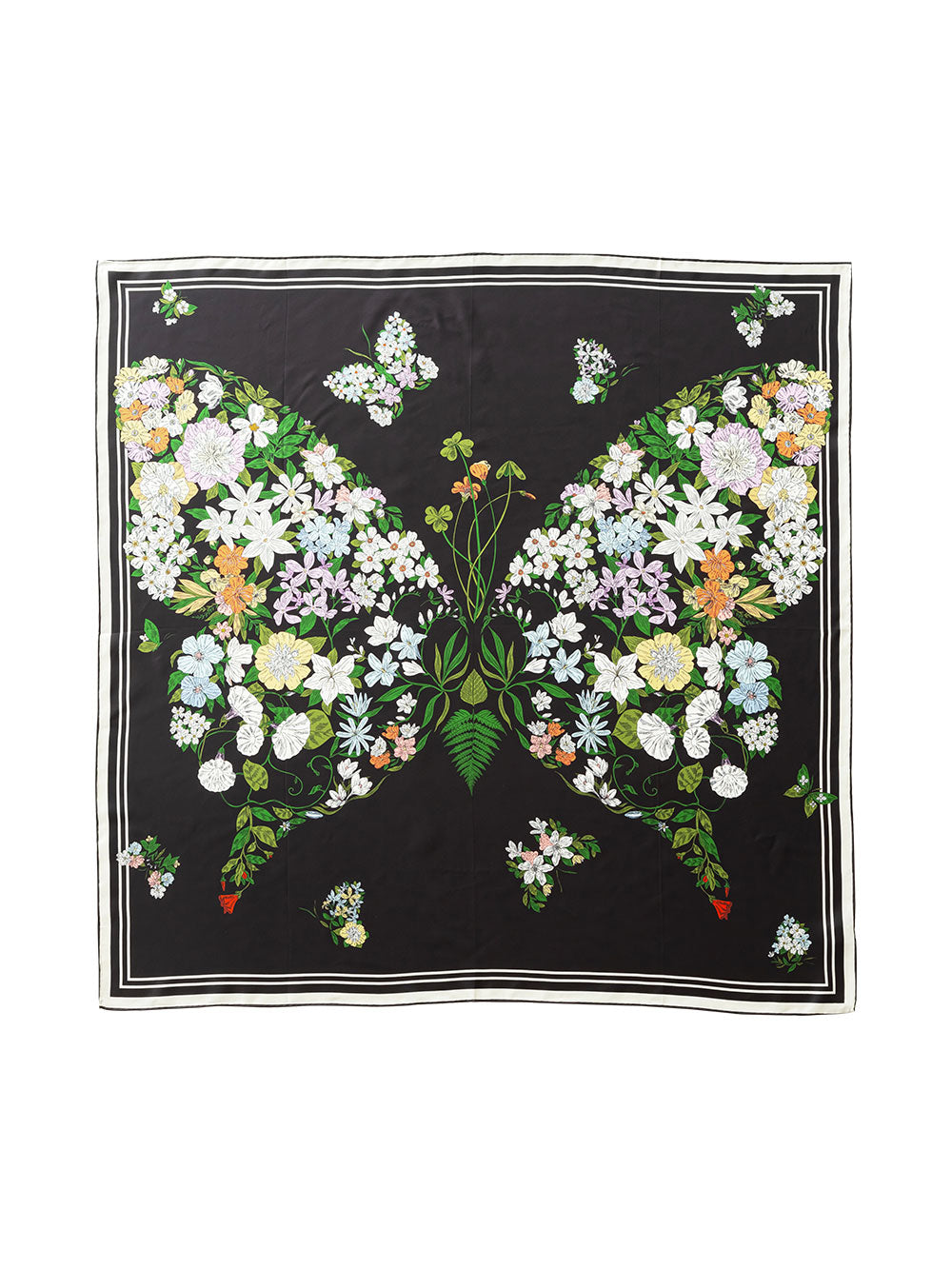 T920-1 Black Butterfly Print Silk Twill Square Scarf
