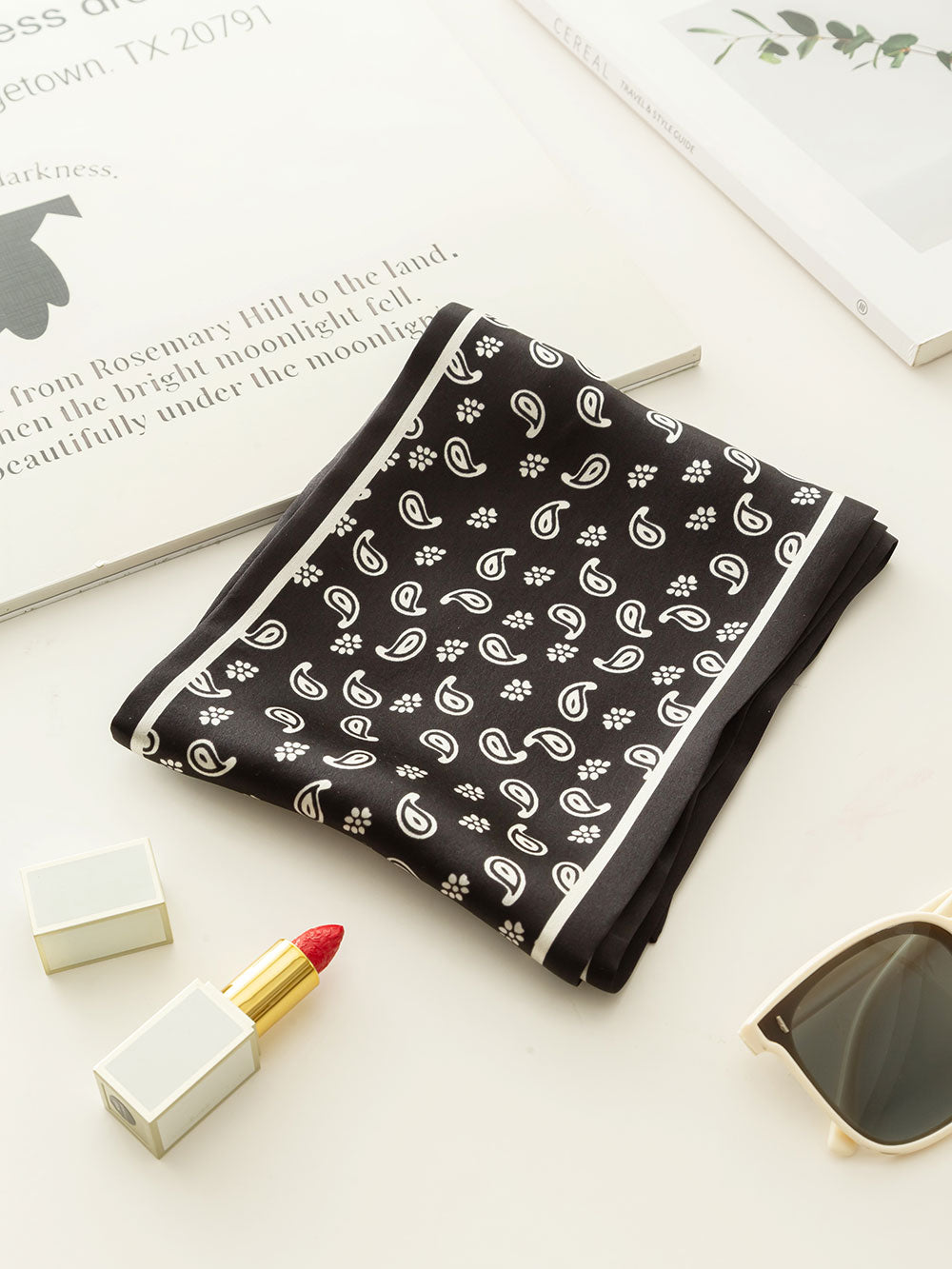 ZSCJ108 Black Cashew Polka Dot Silk Scarf