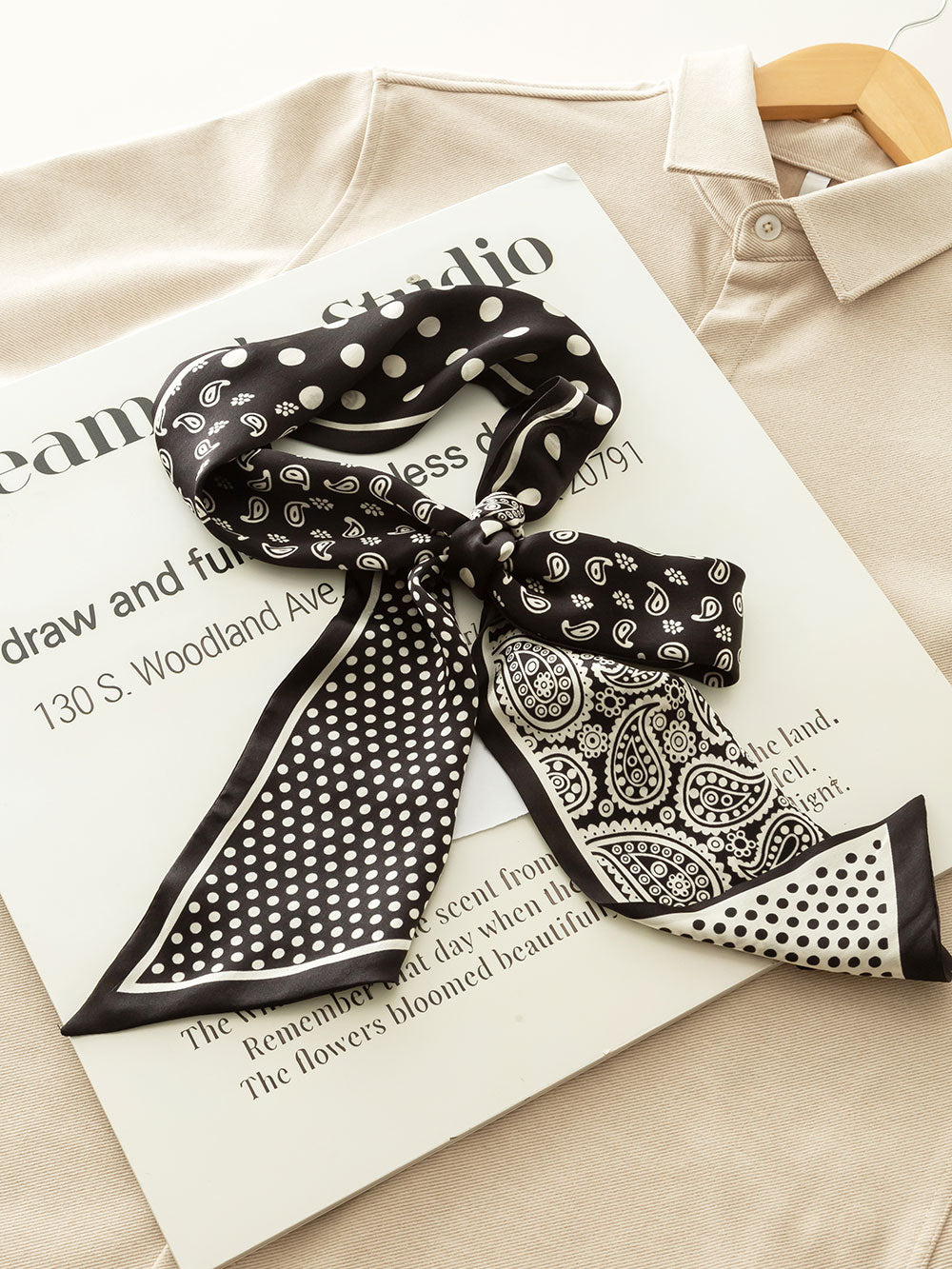 ZSCJ108 Black Cashew Polka Dot Silk Scarf