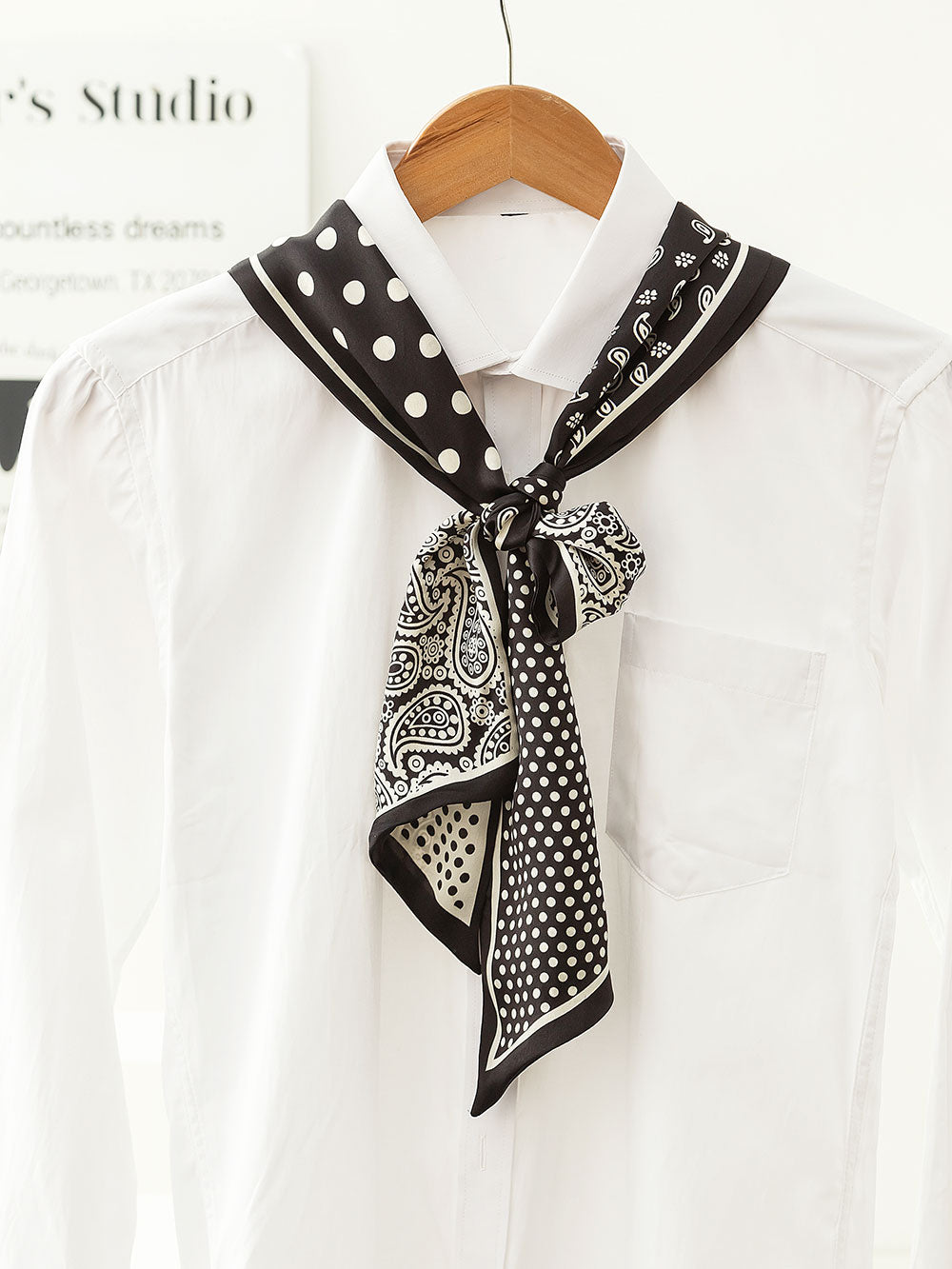 ZSCJ108 Black Cashew Polka Dot Silk Scarf