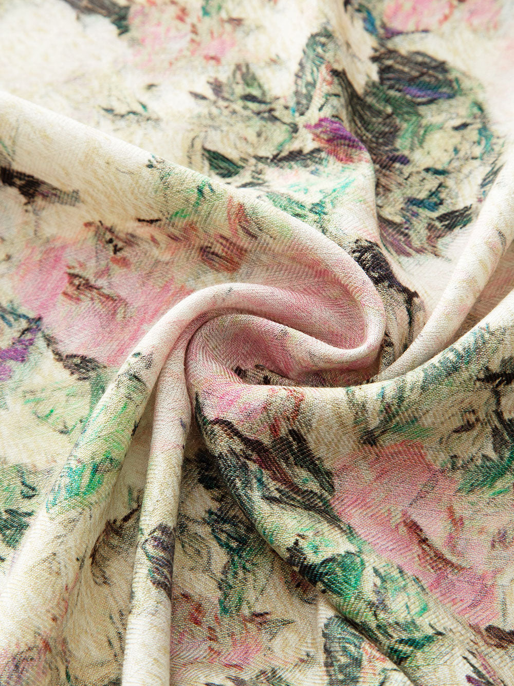 ZSYM110 White Rose Silk Wool Square Scarf