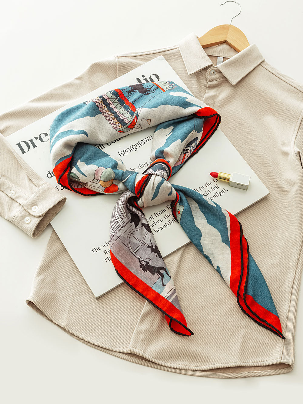 ZSYM210-2 Horse Parade Silk Wool Large Square Scarf