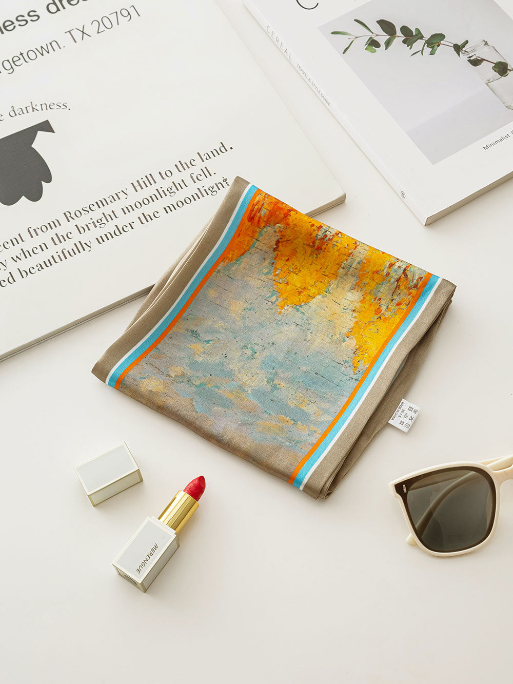 ZSCJ08-1 Oil Painting Silk Double Layer Wide And Narrow Scarf