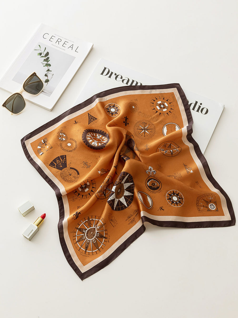 ZSFJ77 Caramel Star Geometric Pattern Square Scarf