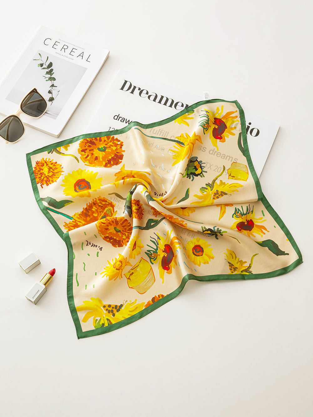 S21015 Oil Painting Sunflower Small Square Scarf