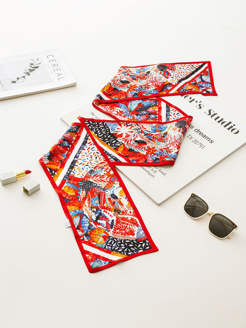 ZSCJ32 Floral Silk Double Layer Wide And Narrow Scarf