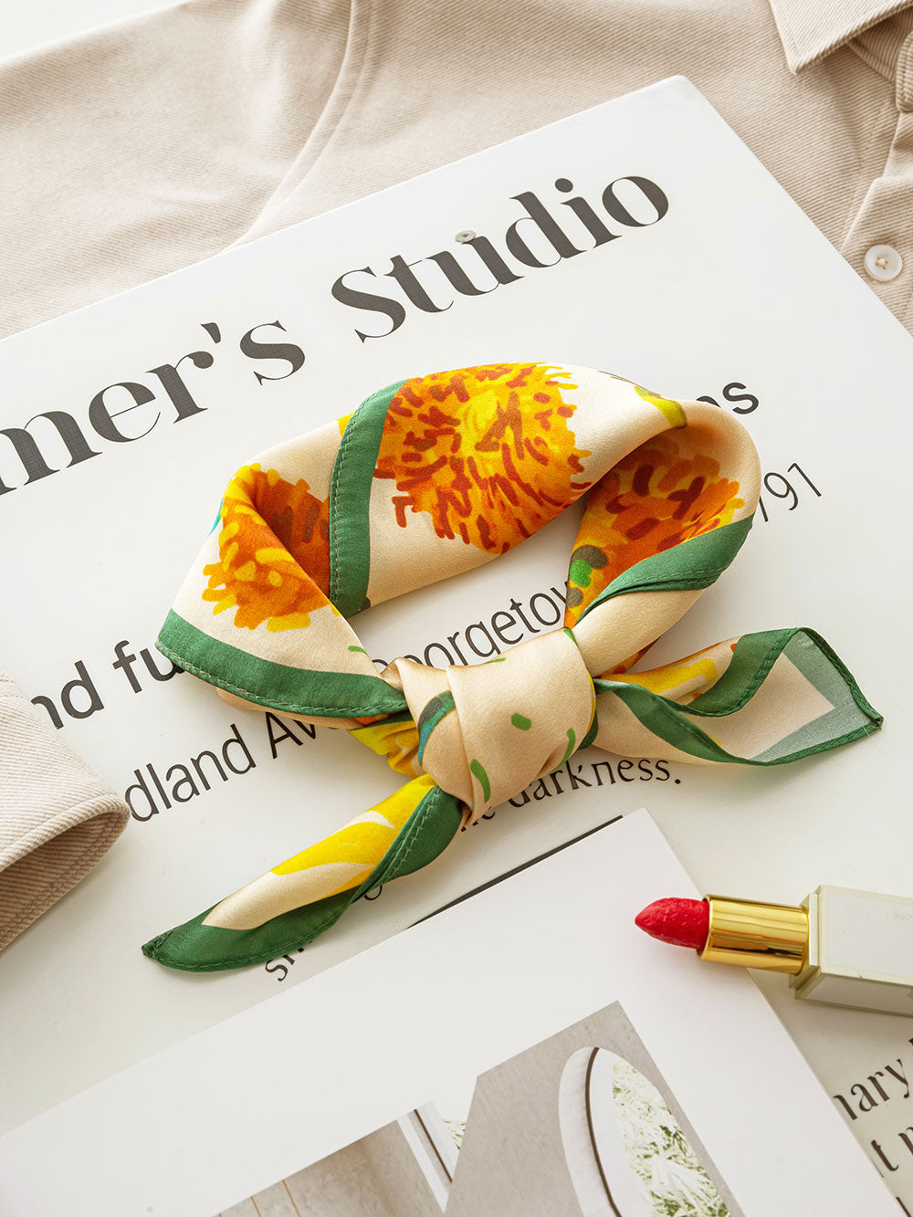 S21015 Oil Painting Sunflower Small Square Scarf