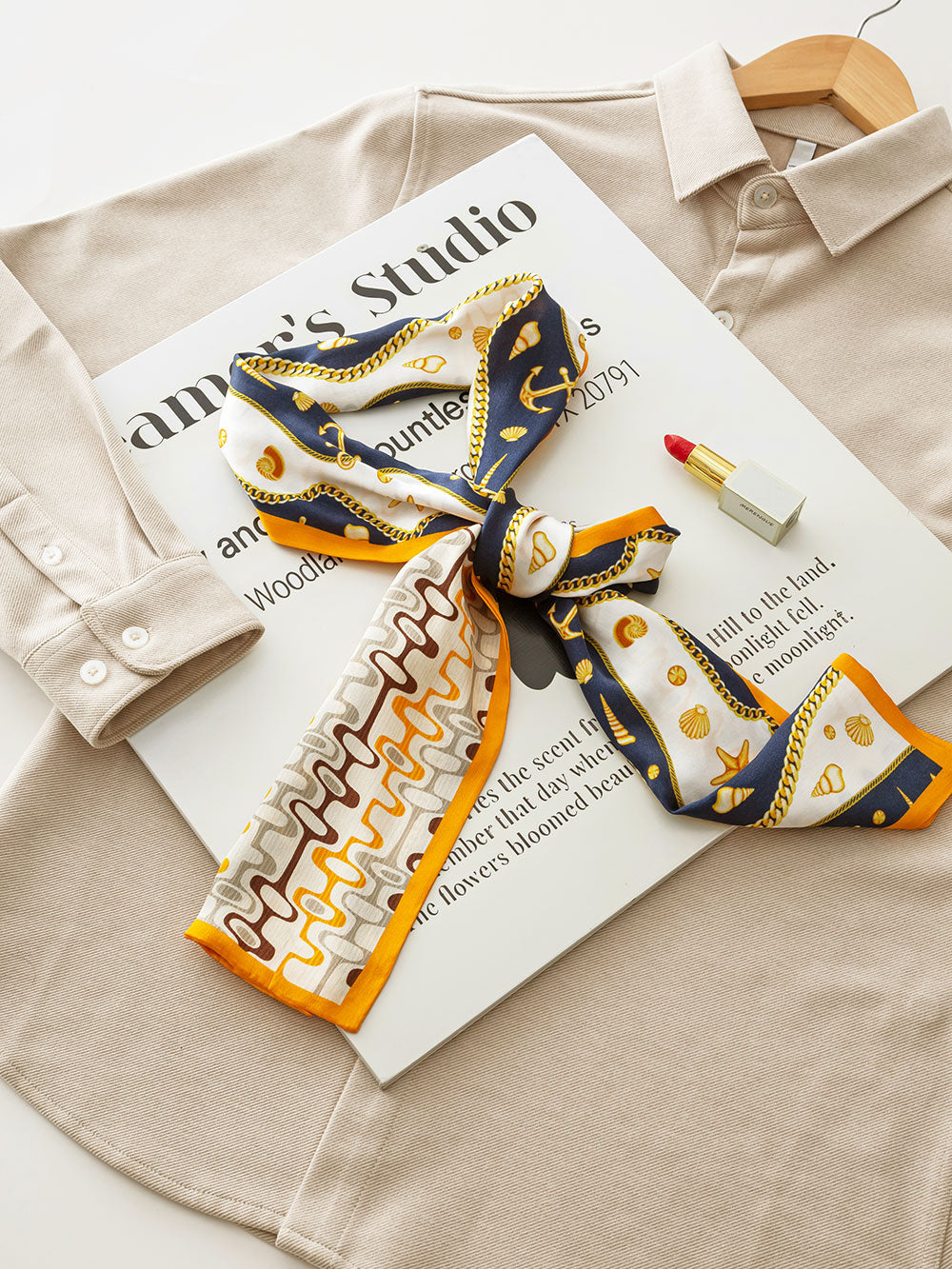 ZSCJ41 Shell Chain Silk Double Layer Wide And Narrow Scarf