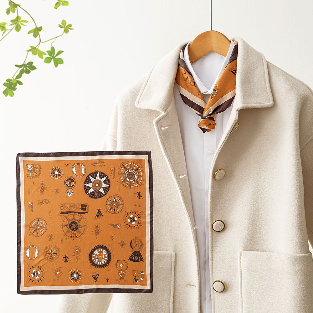 ZSFJ77 Caramel Star Geometric Pattern Square Scarf