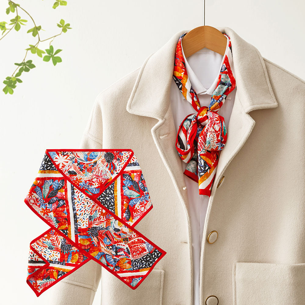 ZSCJ32 Floral Silk Double Layer Wide And Narrow Scarf