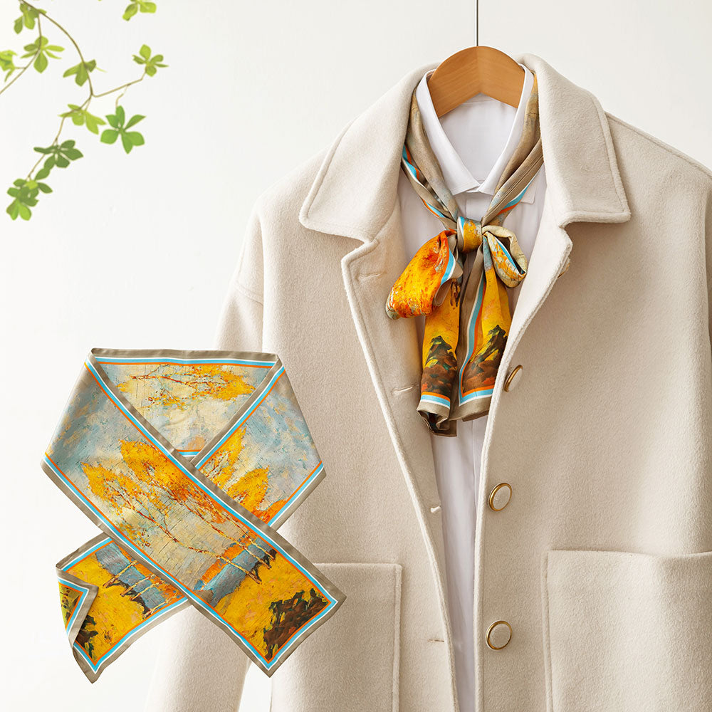 ZSCJ08-1 Oil Painting Silk Double Layer Wide And Narrow Scarf