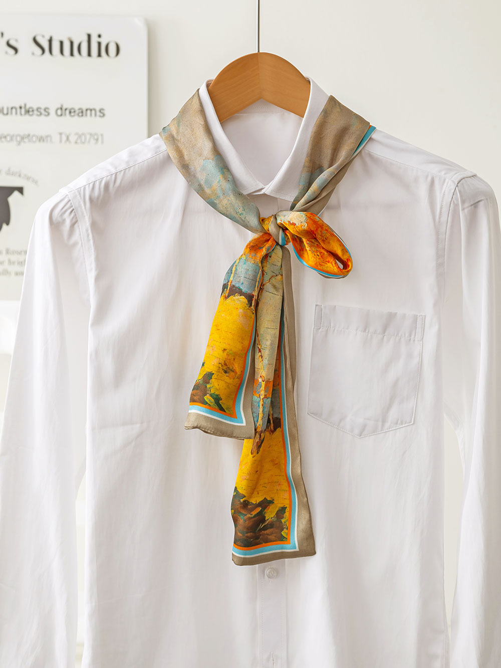 ZSCJ08-1 Oil Painting Silk Double Layer Wide And Narrow Scarf