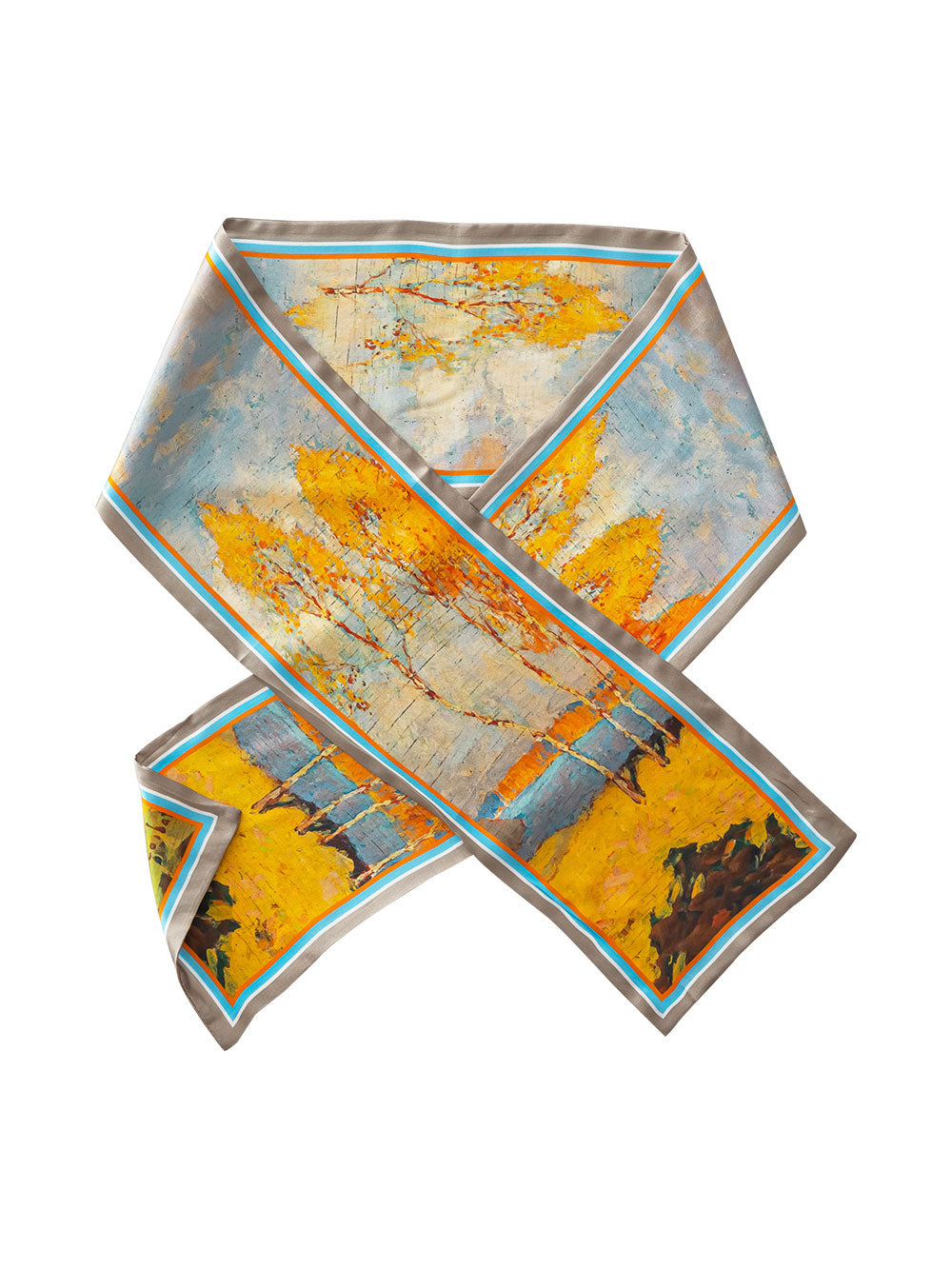 ZSCJ08-1 Oil Painting Silk Double Layer Wide And Narrow Scarf