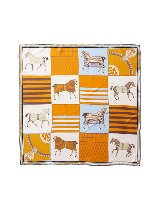 D908 English Horse Silk Twill Square Scarf