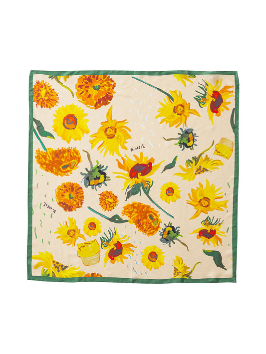 S21015 Oil Painting Sunflower Small Square Scarf