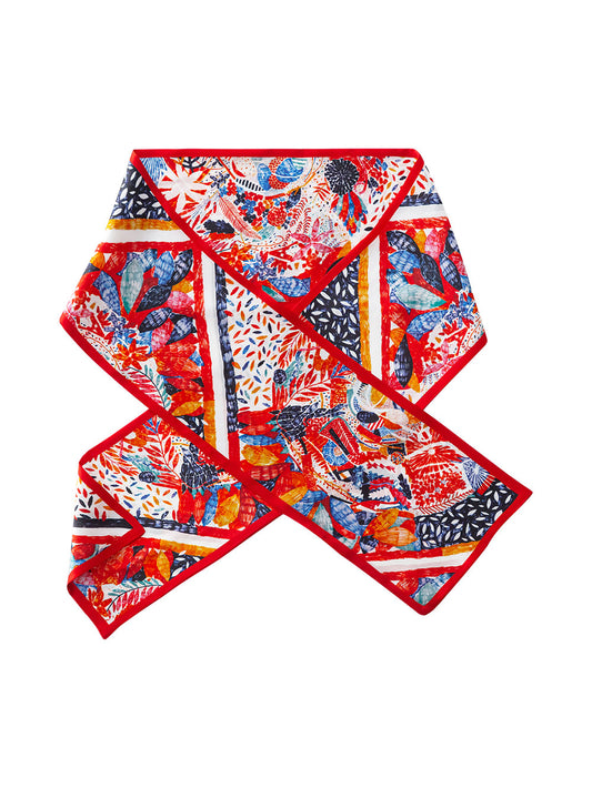 ZSCJ32 Floral Silk Double Layer Wide And Narrow Scarf