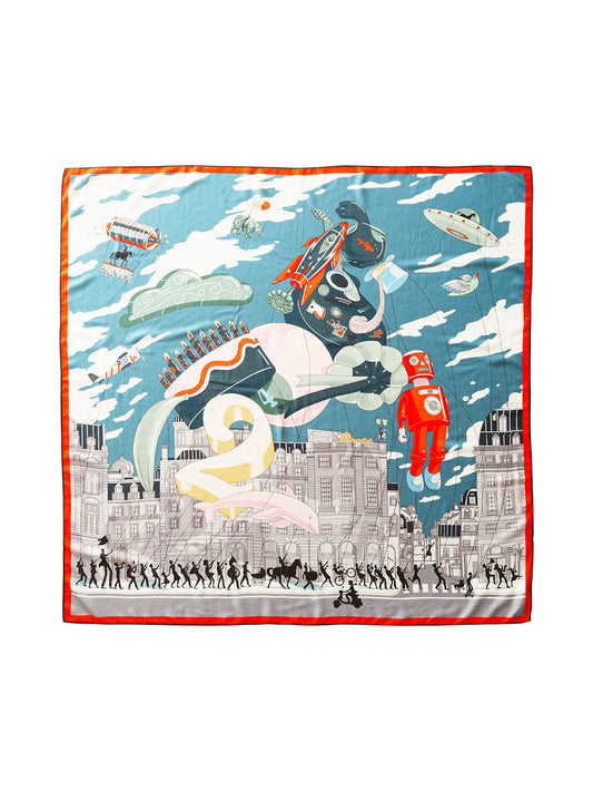 ZSYM210-2 Horse Parade Silk Wool Large Square Scarf