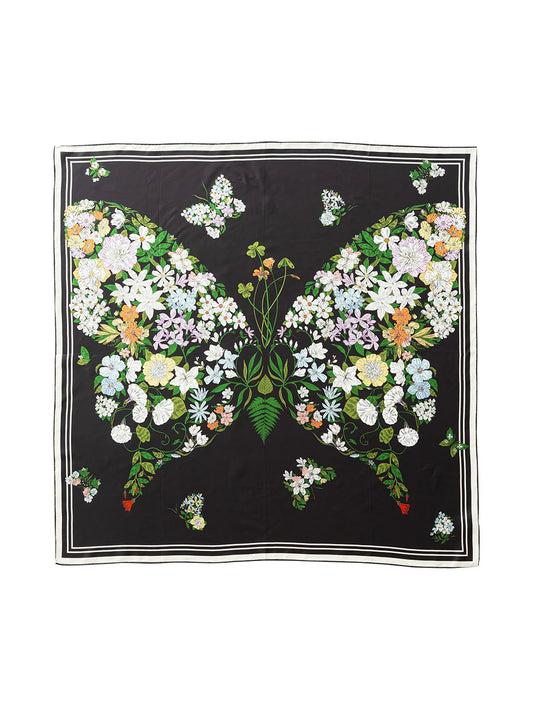 T920-1 Black Butterfly Print Silk Twill Square Scarf