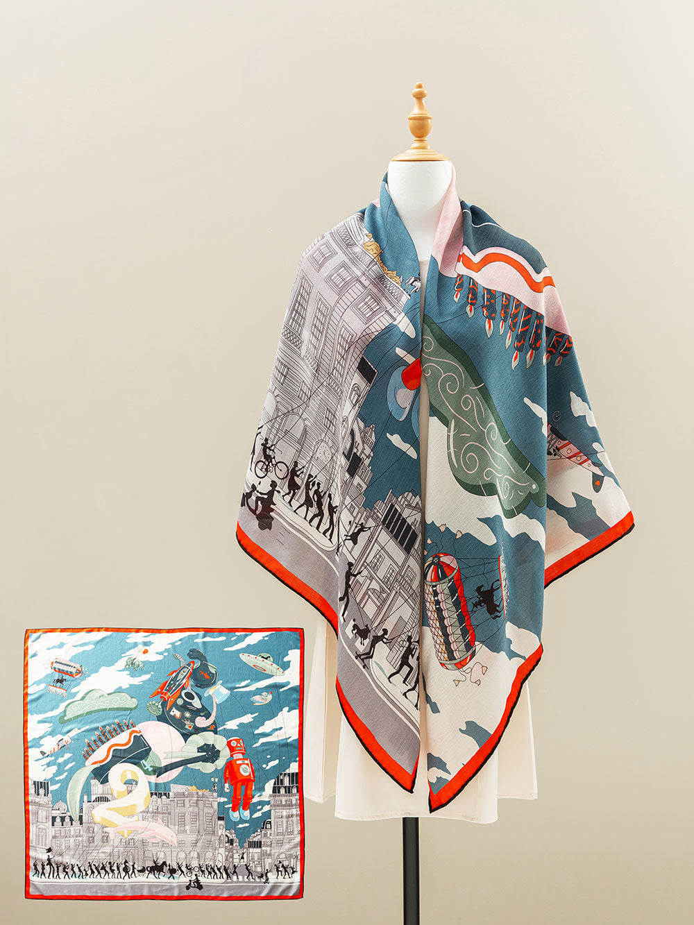 ZSYM210-2 Horse Parade Silk Wool Large Square Scarf