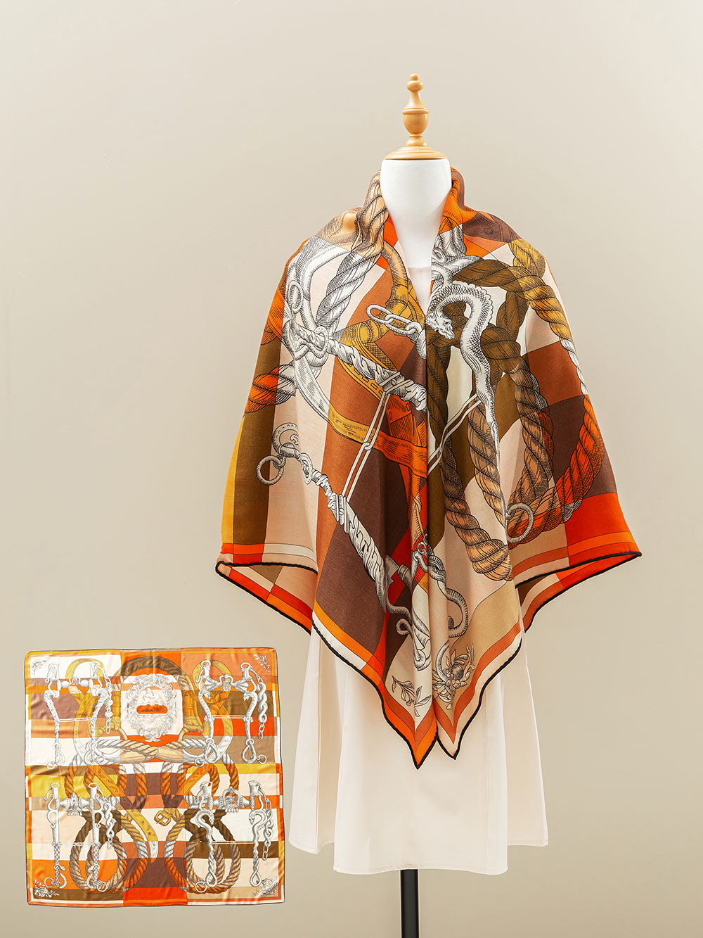 ZSYM204 Horse Knight Silk Wool Large Square Scarf