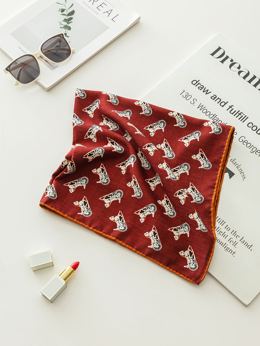 ZSYM102 Classic Car Silk Wool Square Scarf