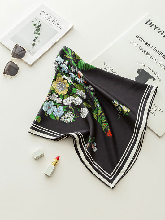 T920-1 Black Butterfly Print Silk Twill Square Scarf