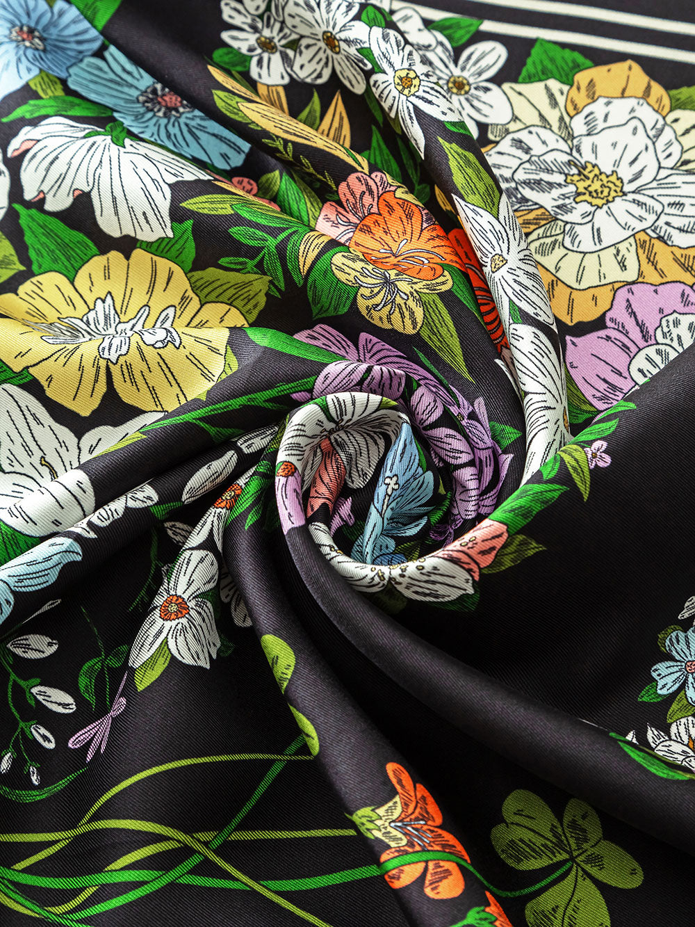 T920-1 Black Butterfly Print Silk Twill Square Scarf