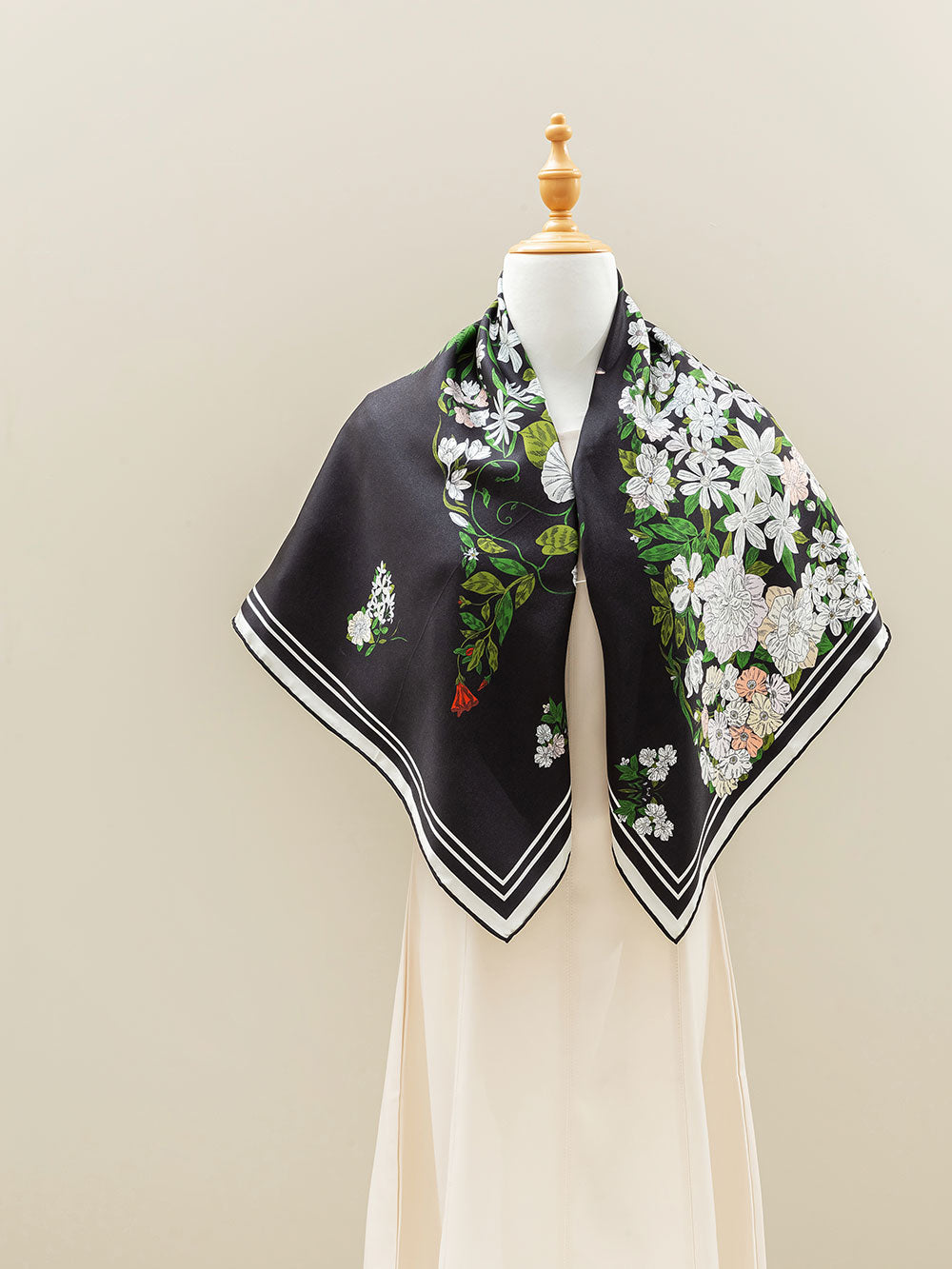 T920-1 Black Butterfly Print Silk Twill Square Scarf