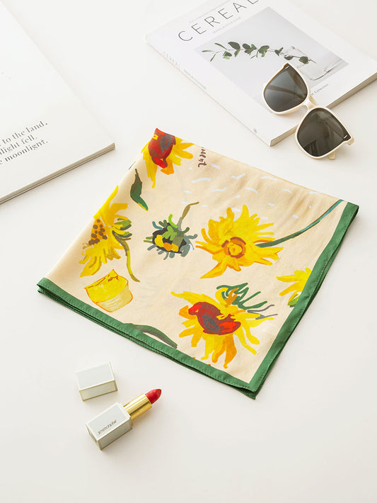 S21015 Oil Painting Sunflower Small Square Scarf