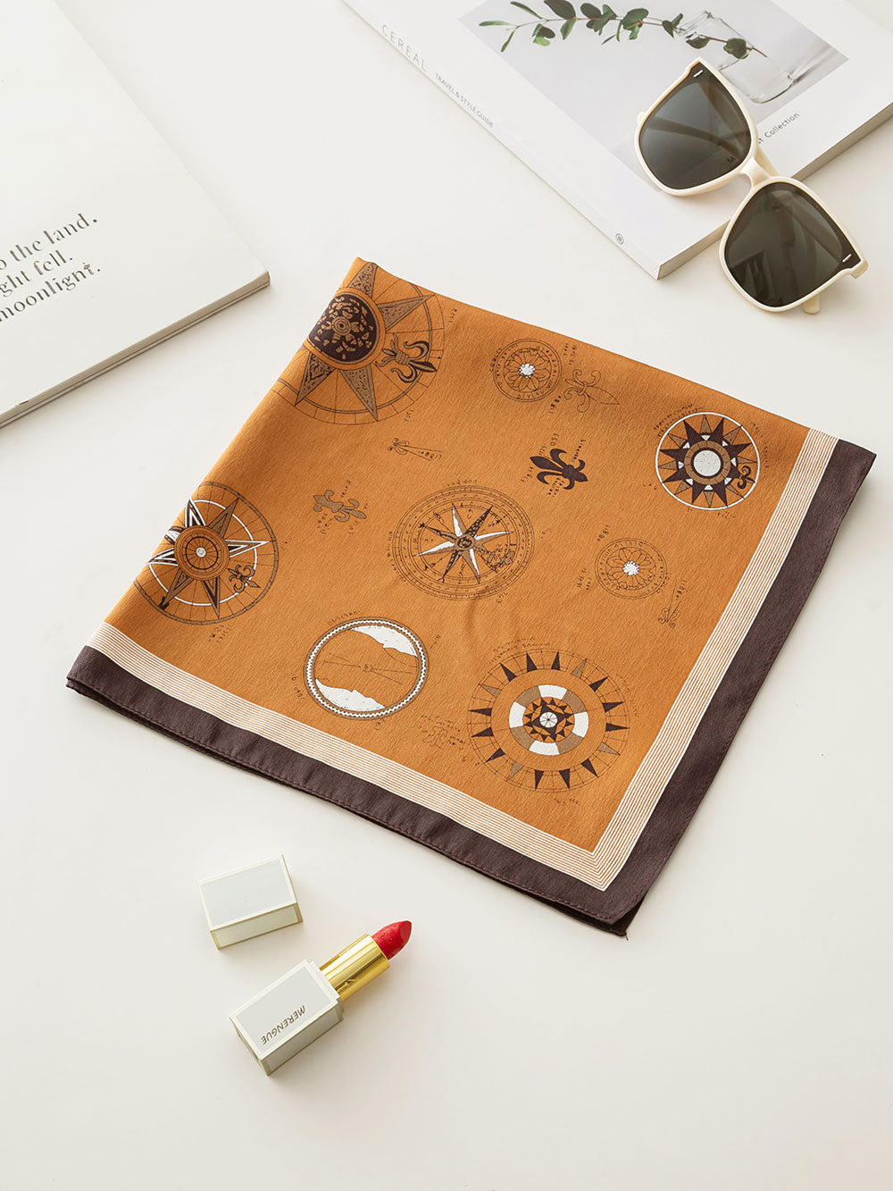 ZSFJ77 Caramel Star Geometric Pattern Square Scarf