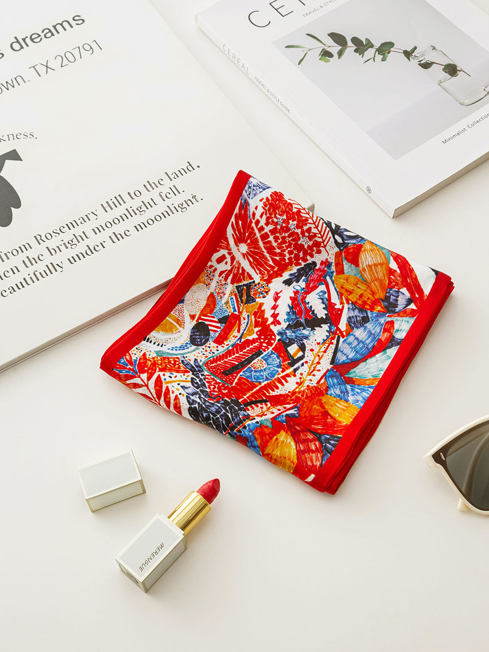 ZSCJ32 Floral Silk Double Layer Wide And Narrow Scarf