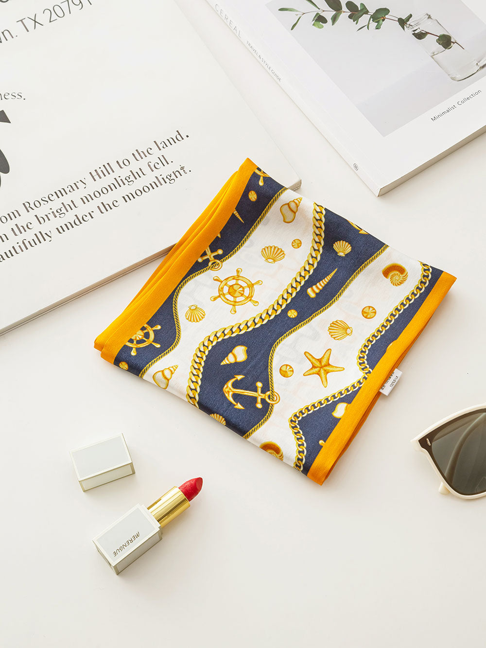 ZSCJ41 Shell Chain Silk Double Layer Wide And Narrow Scarf