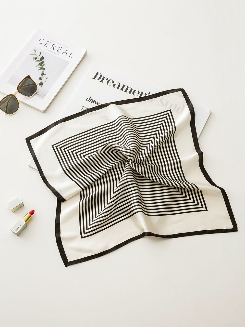 ZSFJ150 Black And White Striped Small Square Scarf