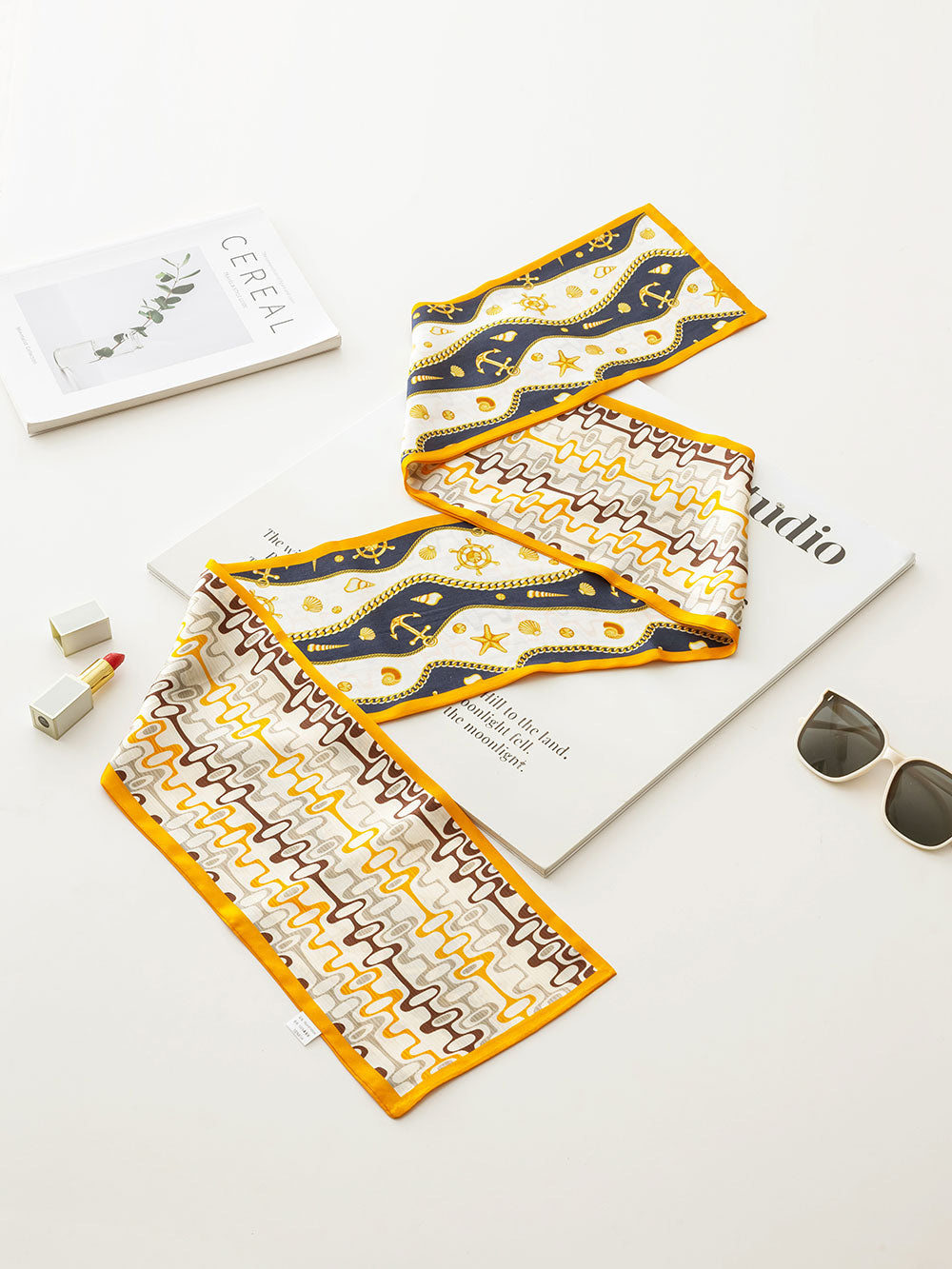 ZSCJ41 Shell Chain Silk Double Layer Wide And Narrow Scarf