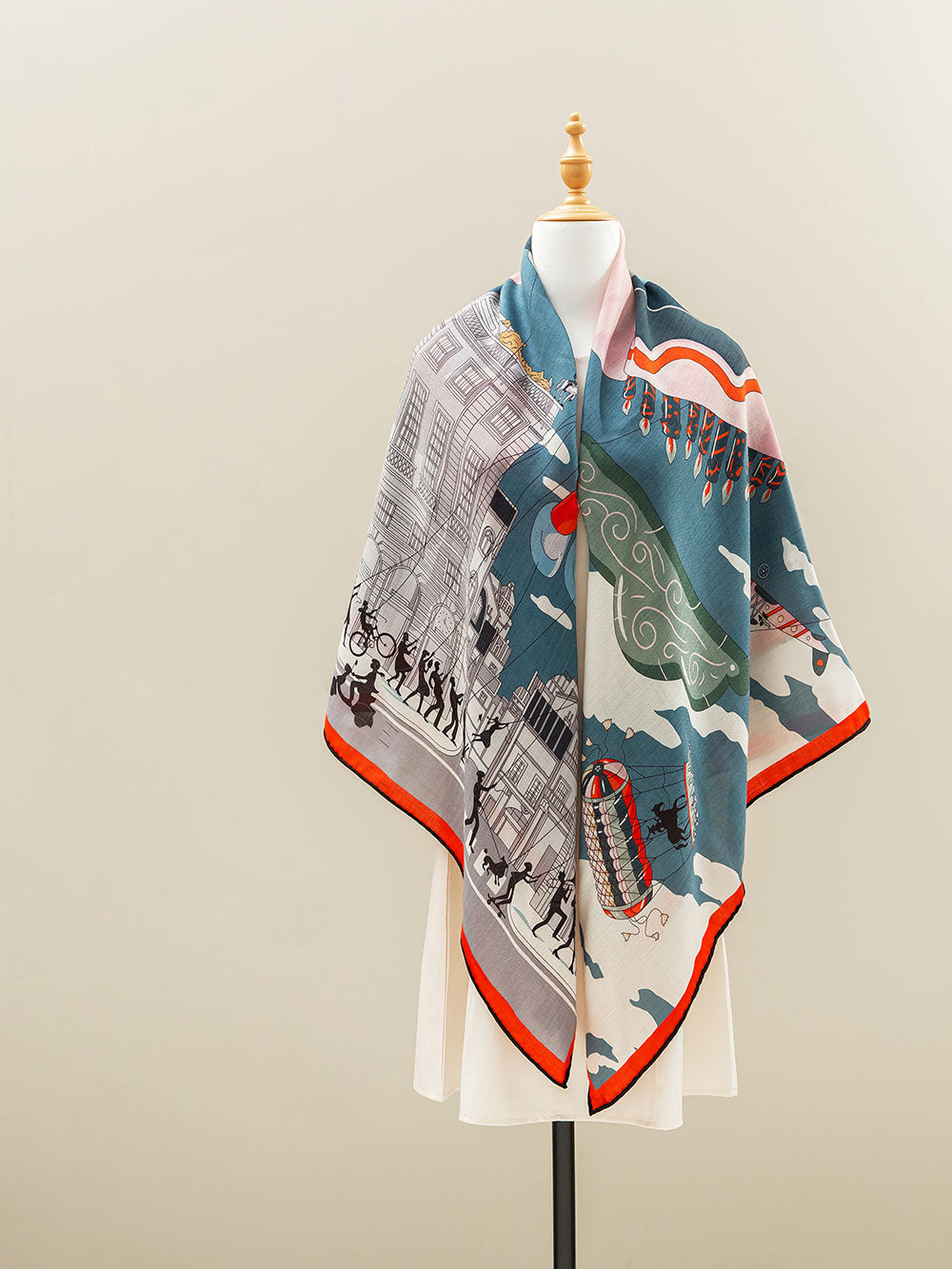 ZSYM210-2 Horse Parade Silk Wool Large Square Scarf