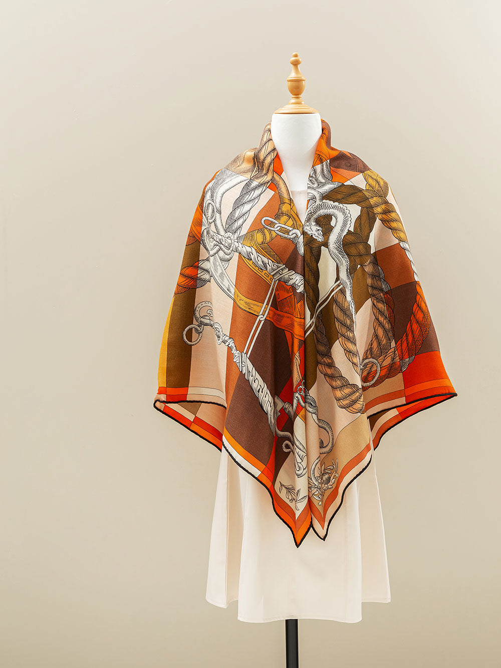 ZSYM204 Horse Knight Silk Wool Large Square Scarf