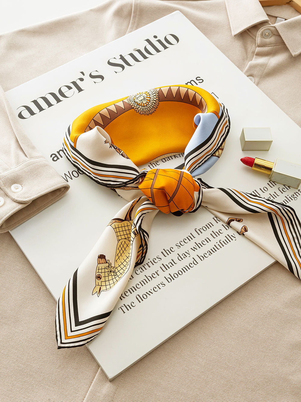 D908 English Horse Silk Twill Square Scarf