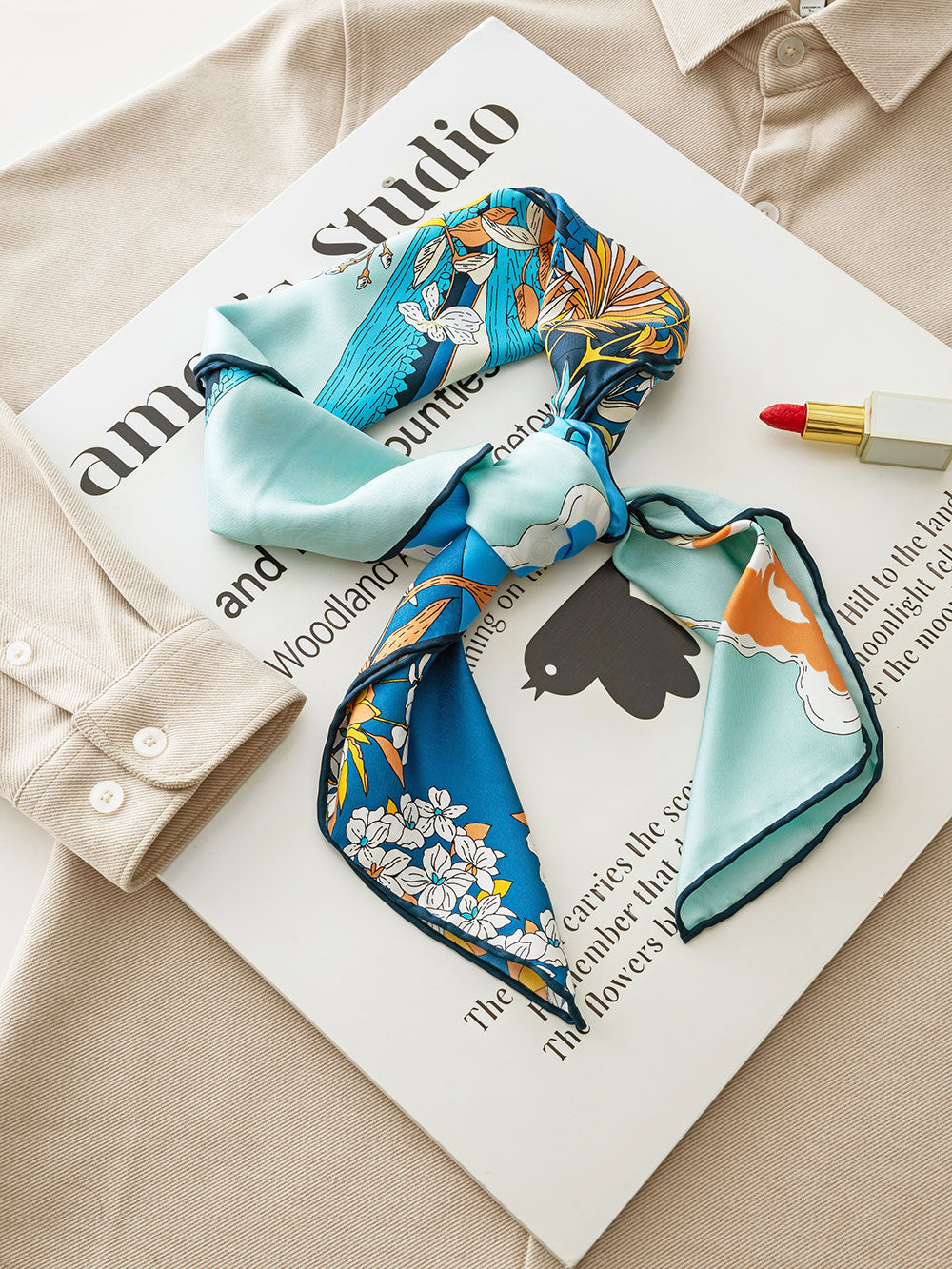 T904-1 Chinese Style Silk Twill Square Scarf