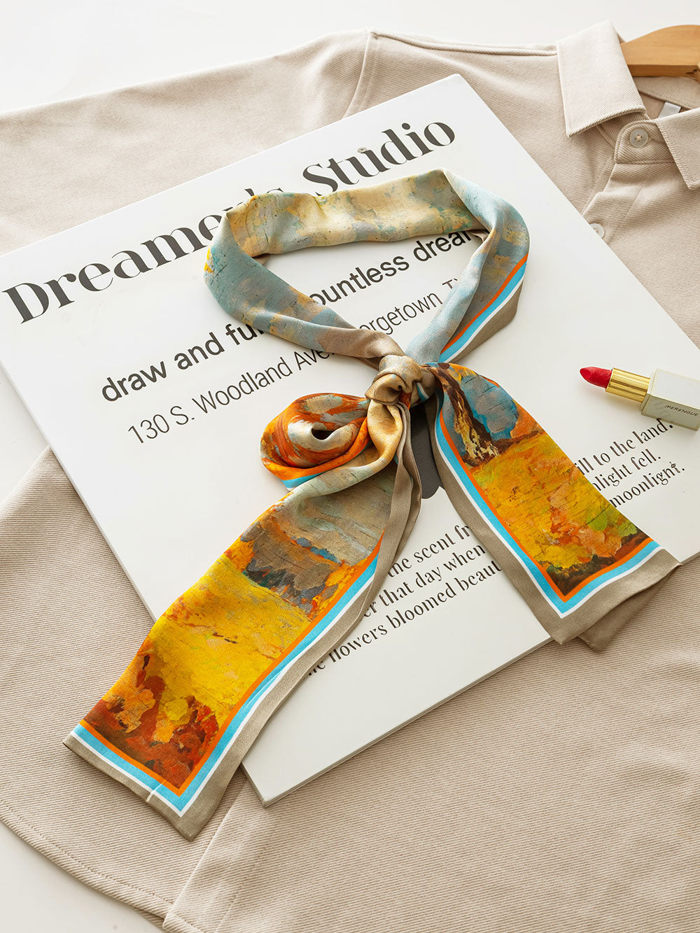 ZSCJ08-1 Oil Painting Silk Double Layer Wide And Narrow Scarf