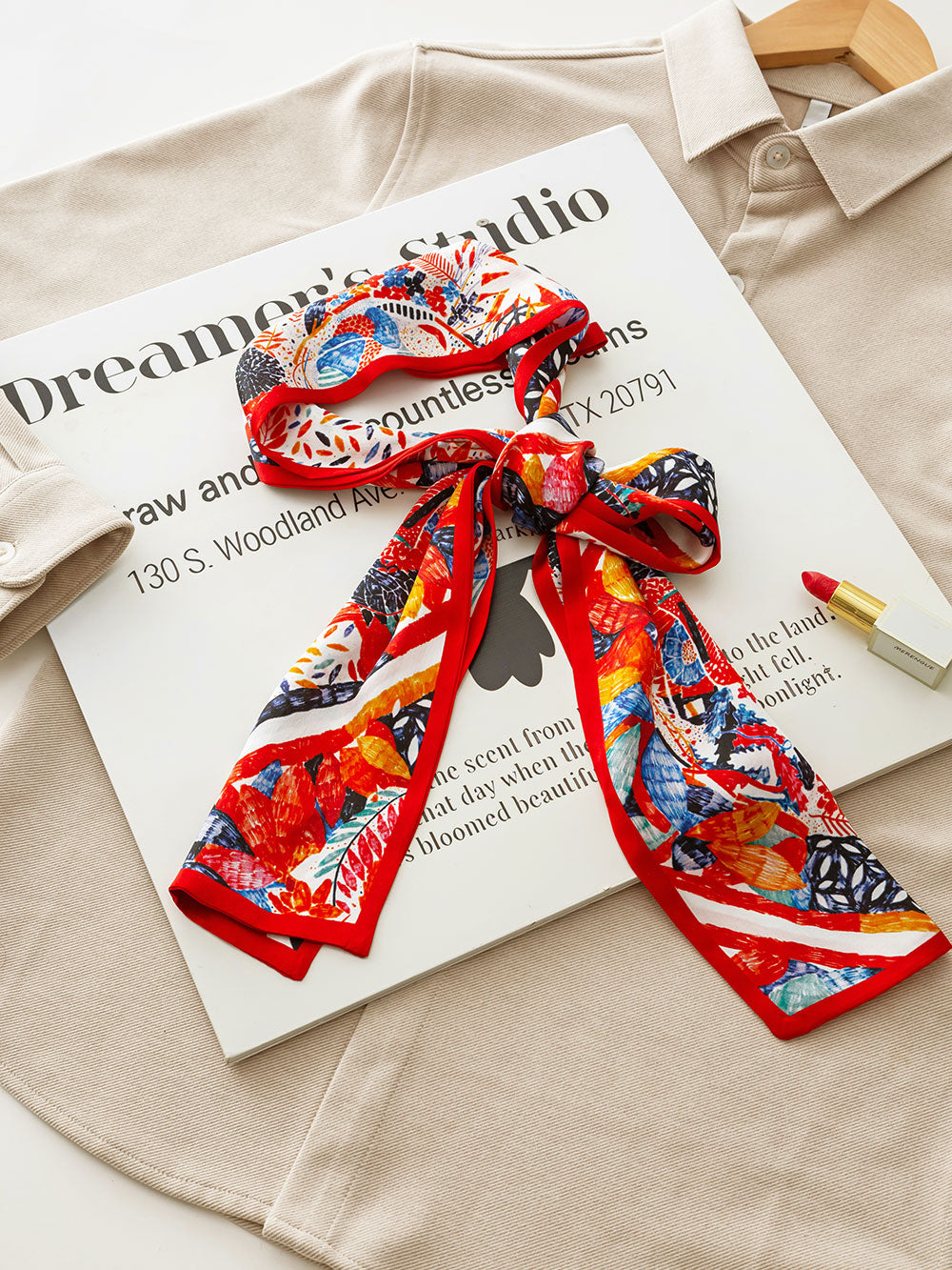 ZSCJ32 Floral Silk Double Layer Wide And Narrow Scarf