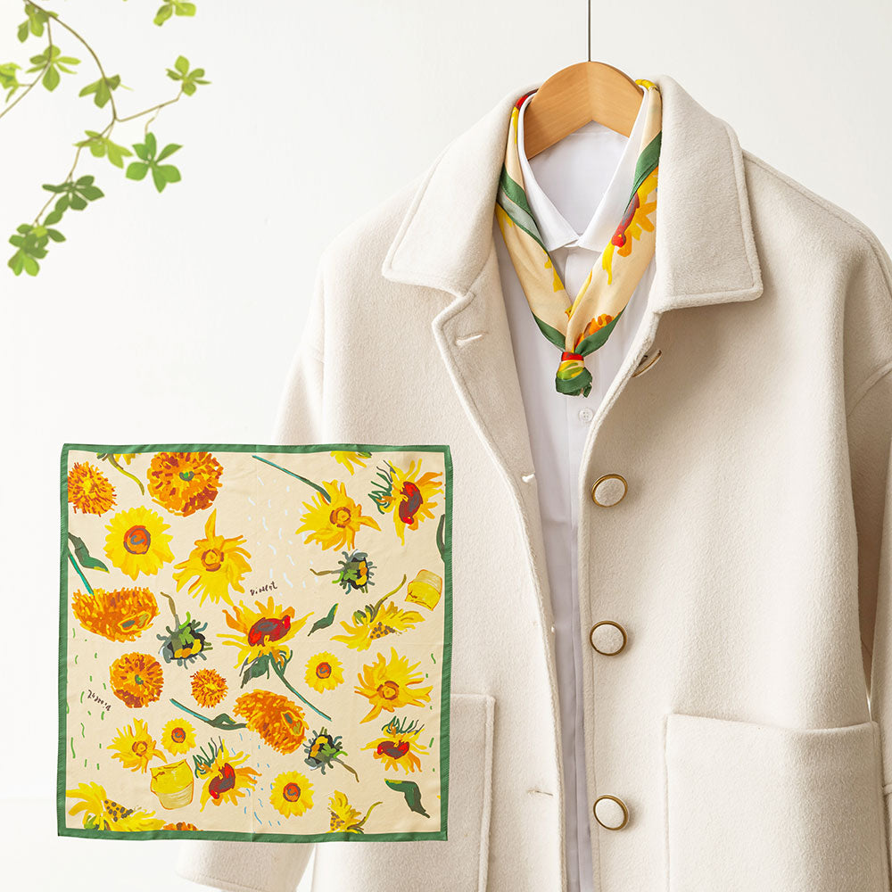 S21015 Oil Painting Sunflower Small Square Scarf