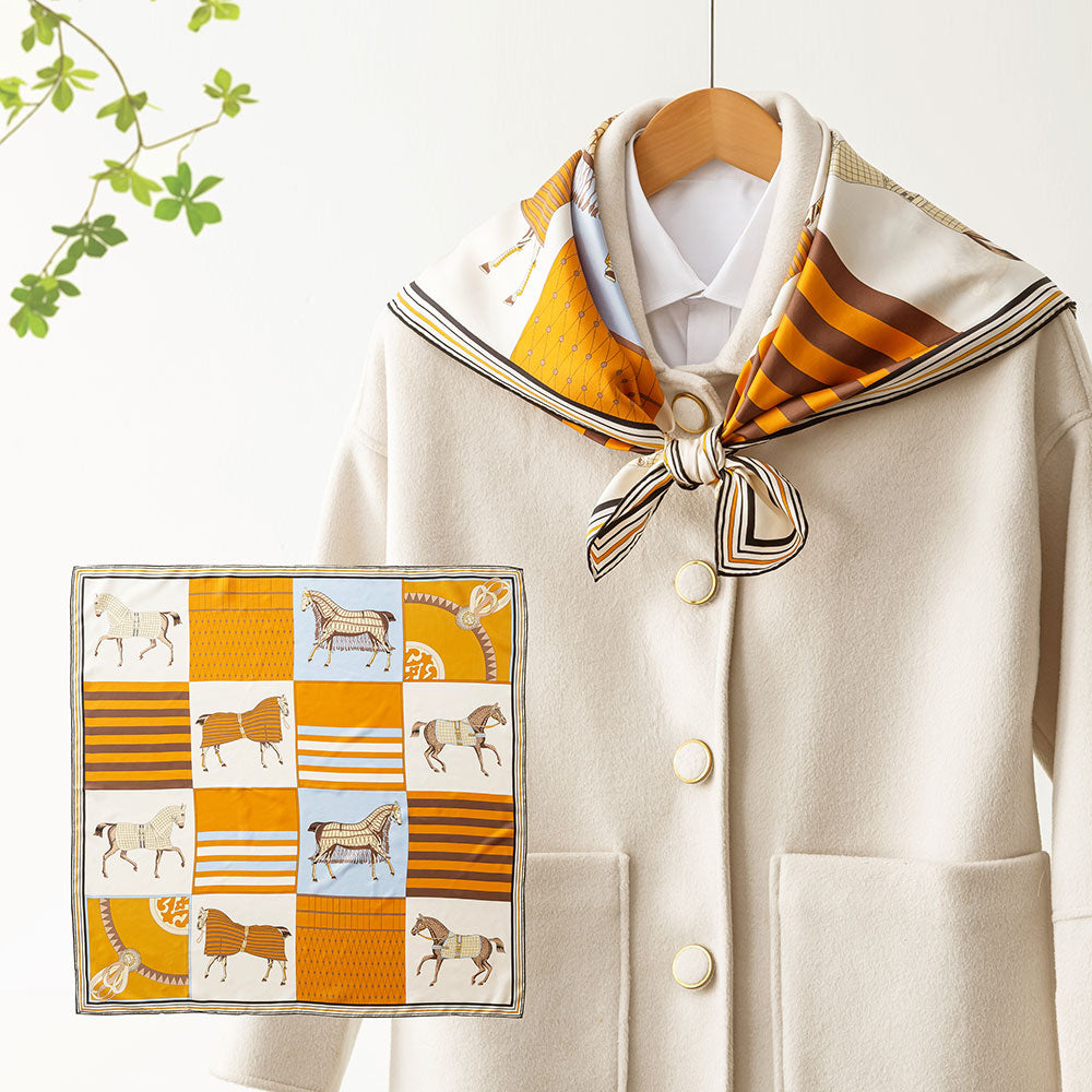 D908 English Horse Silk Twill Square Scarf