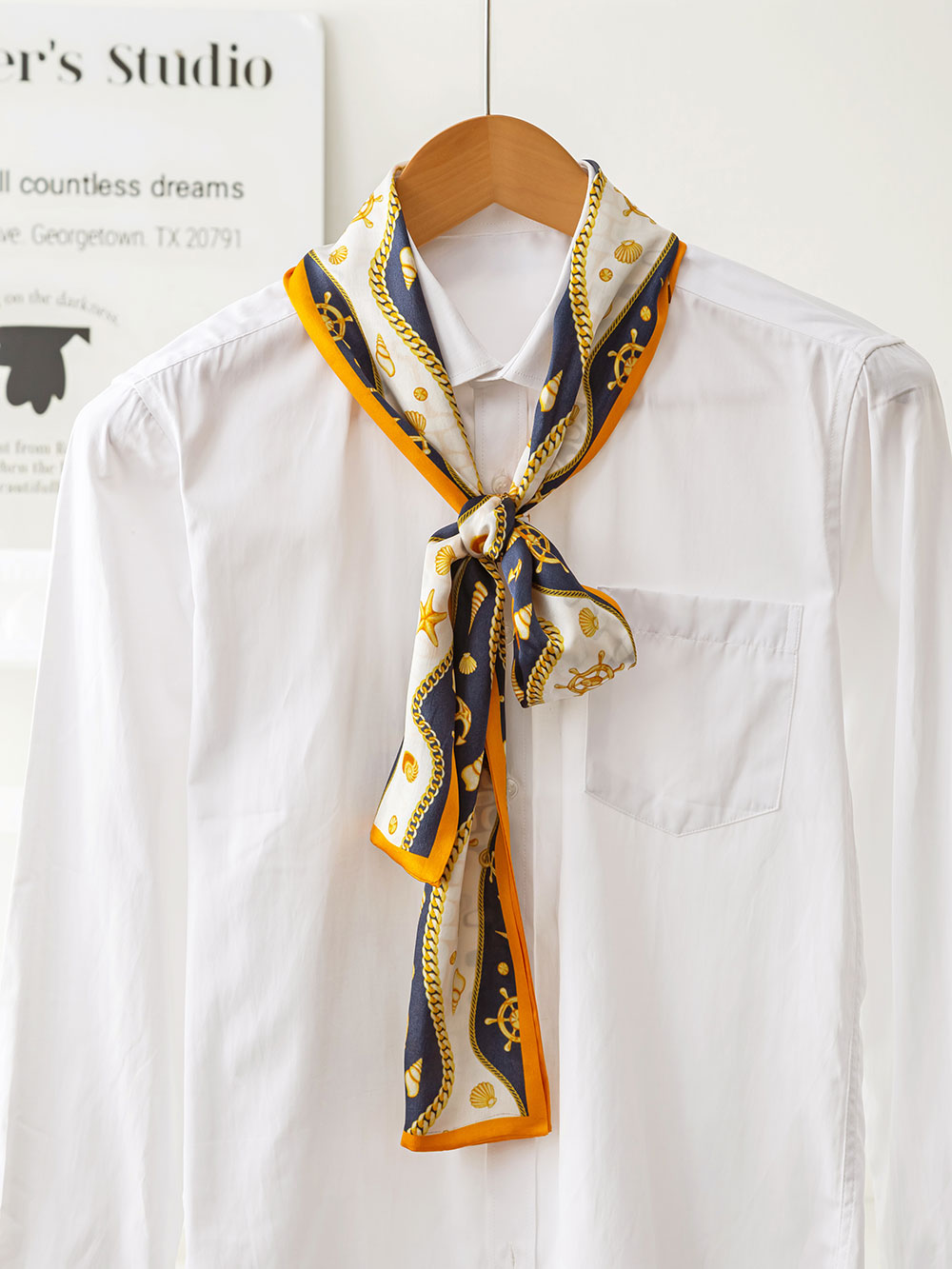 ZSCJ41 Shell Chain Silk Double Layer Wide And Narrow Scarf