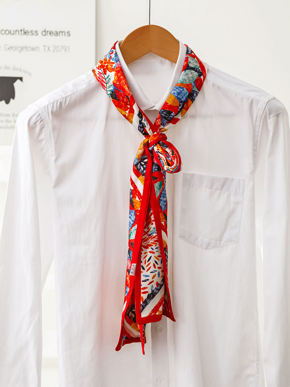 ZSCJ32 Floral Silk Double Layer Wide And Narrow Scarf